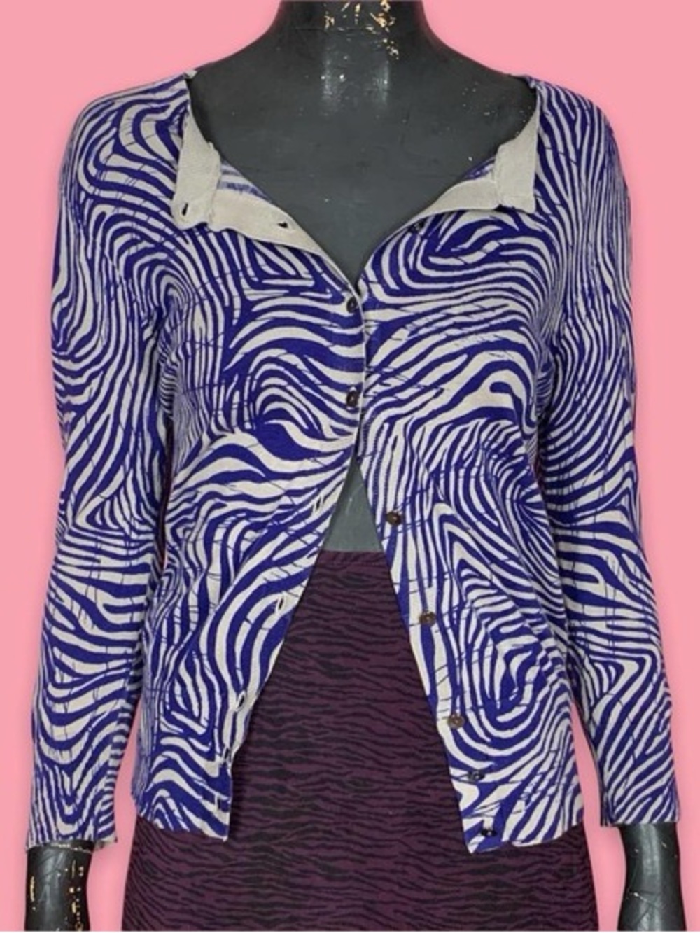 LOFT Gray Printed Button Front Cotton Knit Indie Sleeze Office Siren Dopamine M